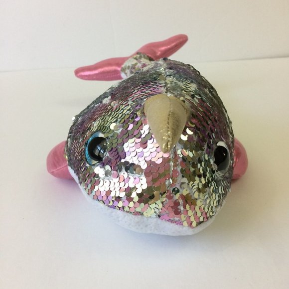 Toy Factory Narwhal Plush Sequin Reversible Stuffed Animal Pink Silver 16" - Picture 2 of 9